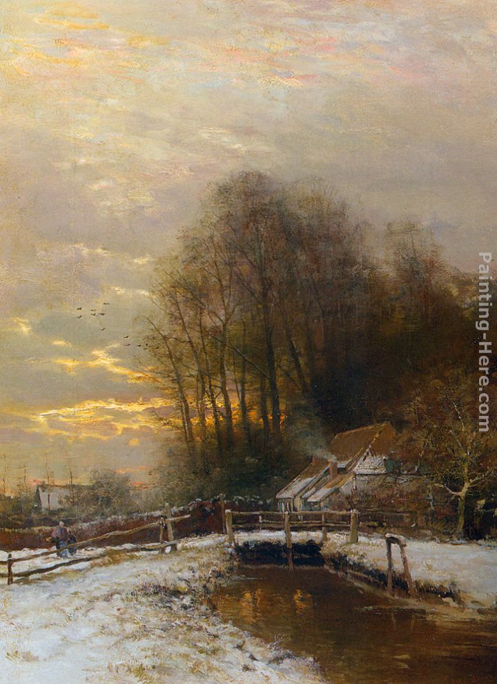 Winter Landscape with Peasant Woman and Child painting - Louis Apol Winter Landscape with Peasant Woman and Child art painting